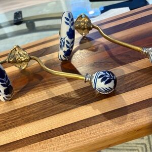 VINTAGE ANTIQUE Porcelain and brass wall hooks set of 2. Excellent condition